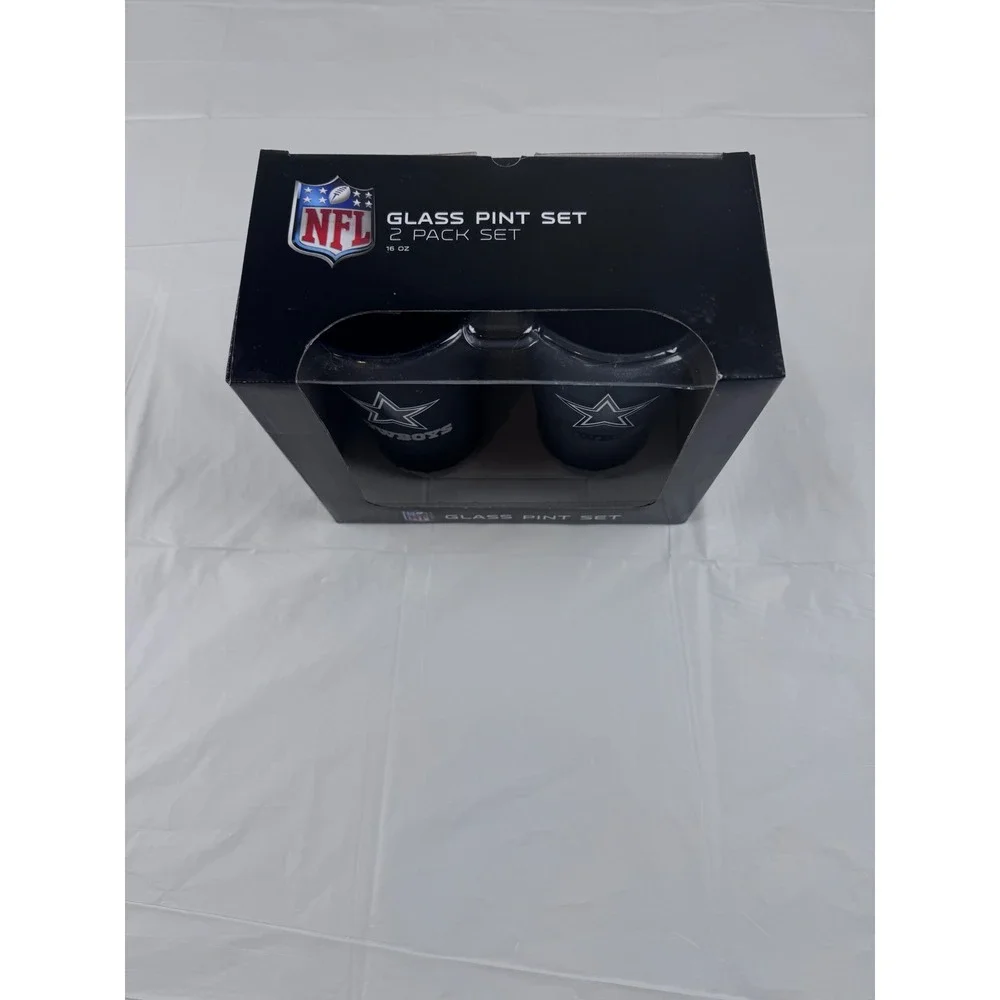 NFL Dallas Cowboys 16 oz Glass Pint Set 2 Pack Matte Black Star‎ Logo New